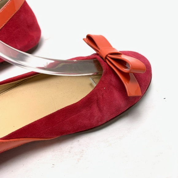 J CREW Made In ITALY Pink Orange Genuine Leather Suede Flats Bow Toe Shoes 6.5 - Picture 16 of 16